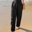 Pantalones de cintura con volante con boton con fruncido