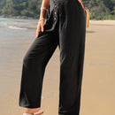 Pantalones de cintura con volante con boton con fruncido