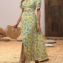 VCAY Vestido con estampado floral de manga farol de muslo con abertura