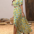VCAY Vestido con estampado floral de manga farol de muslo con abertura