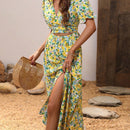 VCAY Vestido con estampado floral de manga farol de muslo con abertura