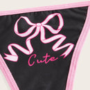 ROMWE Kawaii Set de lenceria con letra con estampado de conejo de dibujos animados unido en contraste