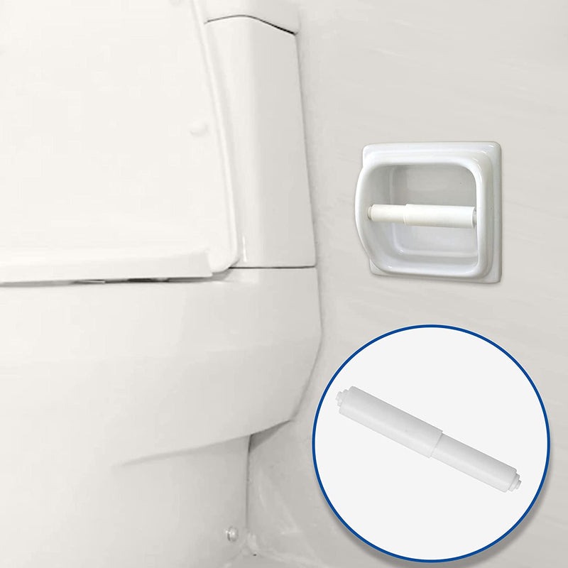 2 piezas de soporte ajustable para papel higiénico blanco con resorte - Rodillo de plástico duradero de reemplazo, fácil instalación para deslizamiento suave, mecanismo con resorte, soporte para rollo de papel higiénico