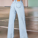 Jeans cepillado de tela termico unicolor de pierna ancha