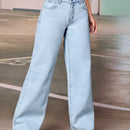 Jeans cepillado de tela termico unicolor de pierna ancha