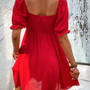 VCAY Vestido escote corazon con nudo delantero de manga farol