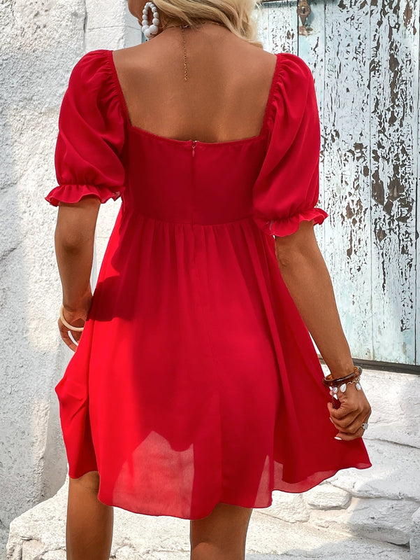 VCAY Vestido escote corazon con nudo delantero de manga farol