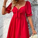 VCAY Vestido escote corazon con nudo delantero de manga farol