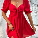 VCAY Vestido escote corazon con nudo delantero de manga farol
