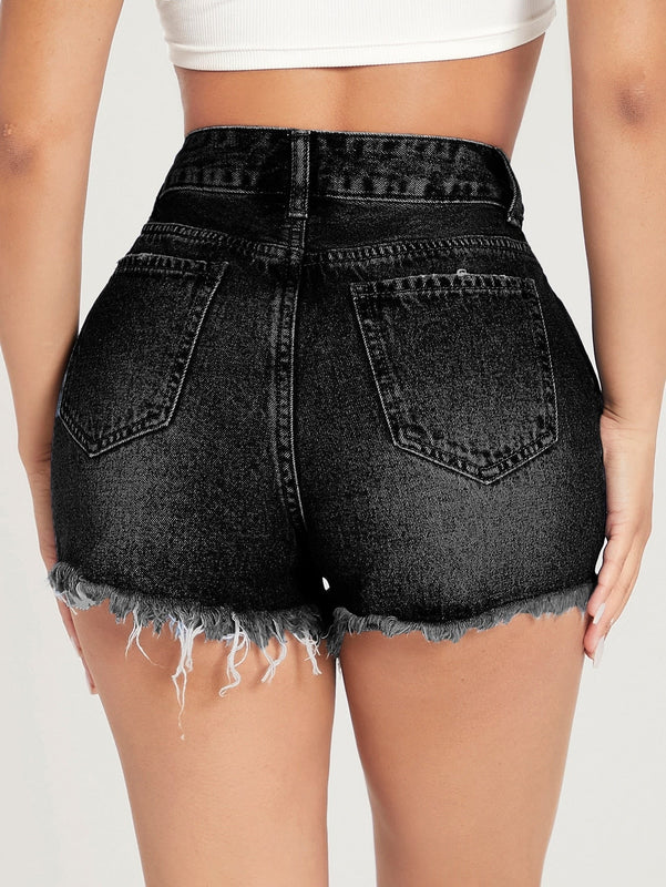 PETITE Shorts mezclilla desgarro bajo crudo