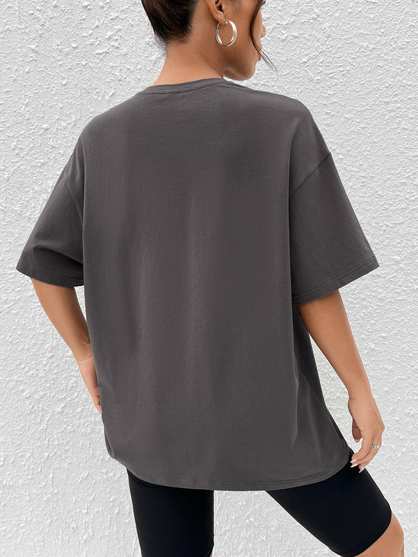 Camiseta casual de manga corta con cuello redondo para mujer con estampado de caricaturas adecuada para el verano