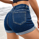 PETITE Shorts en mezclilla de talle alto bajo de doblez