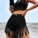 ICON Shorts en mezclilla ribete con fleco