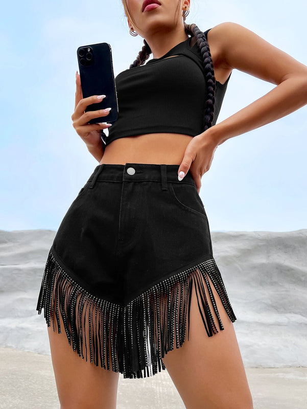 ICON Shorts en mezclilla ribete con fleco