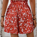 VCAY Shorts de pierna ancha con estampado floral de cintura con volante con cordon delantero