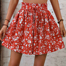 VCAY Shorts de pierna ancha con estampado floral de cintura con volante con cordon delantero