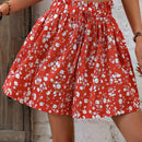 VCAY Shorts de pierna ancha con estampado floral de cintura con volante con cordon delantero