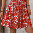 VCAY Shorts de pierna ancha con estampado floral de cintura con volante con cordon delantero