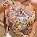 Frenchy Blusa con estampado floral de un hombro con diseno de nudo