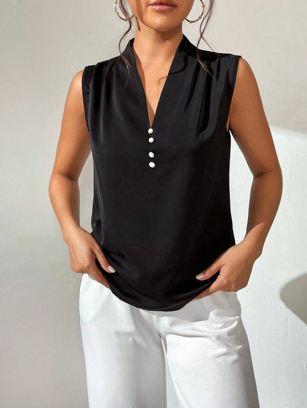 Prive Camisa sin manga unicolor con diseno de boton