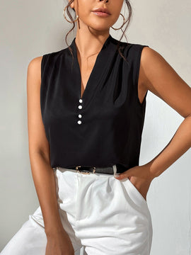 Prive Camisa sin manga unicolor con diseno de boton