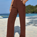 Pantalones casuales de pierna recta y cintura alta con bolsillos diagonales dobles