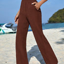 Pantalones casuales de pierna recta y cintura alta con bolsillos diagonales dobles