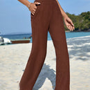 Pantalones casuales de pierna recta y cintura alta con bolsillos diagonales dobles