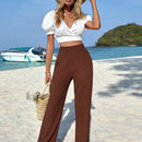 Pantalones casuales de pierna recta y cintura alta con bolsillos diagonales dobles