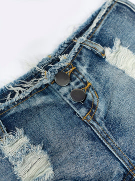 Eilly Bazar Shorts De Mezclilla Rasgados Con Dobladillo Crudo Y Ajuste Acampana