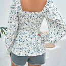 VCAY Blusa peplum con estampado floral de manga con volante
