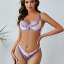 Conjunto Sexy De Liguero Frances De Encaje Y Sujetador Con G-string En Bloque De Color Para Mujer