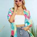 X Care Bears Camisa casual de verano con estilo de resort, plantas tropicales, oso arco iris y unicornio fantasia, dopamina