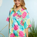 X Care Bears Camisa casual de verano con estilo de resort, plantas tropicales, oso arco iris y unicornio fantasia, dopamina