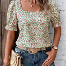 LUNE Blusa con estampado floral de cuello cuadrado de manga farol