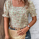 LUNE Blusa con estampado floral de cuello cuadrado de manga farol