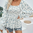 VCAY Blusa peplum con estampado floral de manga con volante