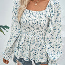 VCAY Blusa peplum con estampado floral de manga con volante