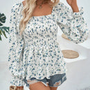 VCAY Blusa peplum con estampado floral de manga con volante