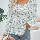 VCAY Blusa peplum con estampado floral de manga con volante