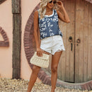 Blusa con estampado floral ribete en contraste