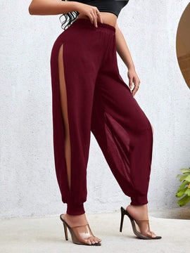 Frenchy Pantalones De Corredor Hueco Enterizocromatico Con Cintura Alta Elastica