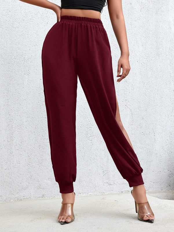 Frenchy Pantalones De Corredor Hueco Enterizocromatico Con Cintura Alta Elastica