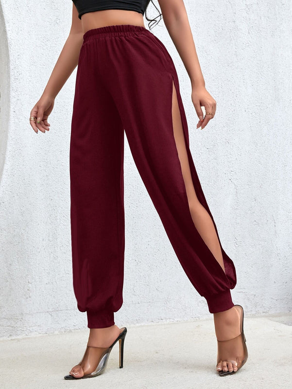 Frenchy Pantalones De Corredor Hueco Enterizocromatico Con Cintura Alta Elastica
