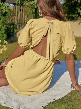 VCAY Vestido de espalda abierta con cordon de manga farol