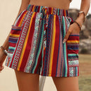 VCAY Shorts con estampado geometrico con doble bolsillo con nudo delantero