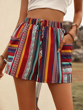 VCAY Shorts con estampado geometrico con doble bolsillo con nudo delantero