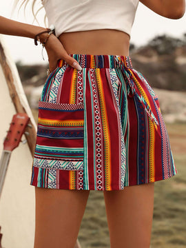 VCAY Shorts con estampado geometrico con doble bolsillo con nudo delantero
