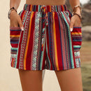 VCAY Shorts con estampado geometrico con doble bolsillo con nudo delantero