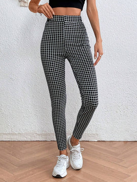LUNE Pantalones ajustados con estampado de cuadros